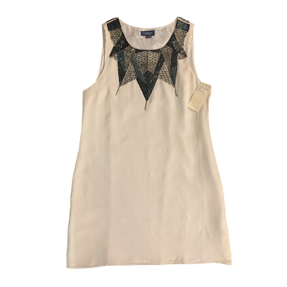 Gryphon New 100% Silk Cocktail Dress White Medium Beaded Neckline Flirty Party